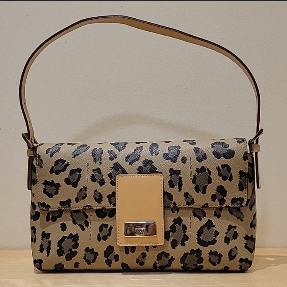 Victor Hogo Leapord Printed Leather Shoulder Bag